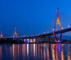 bangkok thailand july 14 2019 bhumibol bridge 1 2 largest bridge chao phraya river with lightup night 554837 715